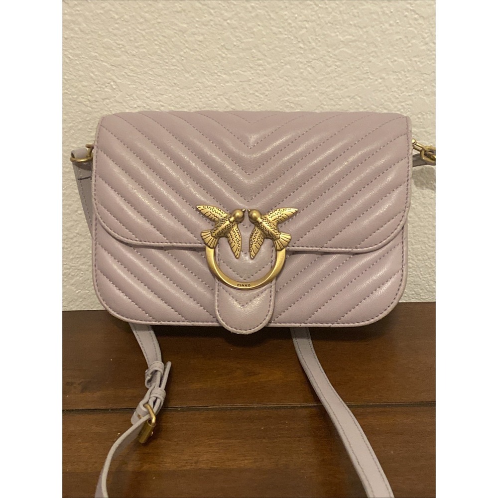 Pinko Classic Chevron Bell Bag - Lambskin Lavender Shoulder Bag